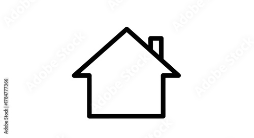 Simple line drawing of a house with a chimney on a white background