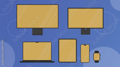 Device mockup set monitors laptop phone watch