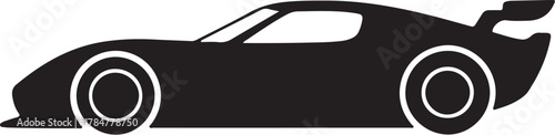Black silhouette of a sleek racing sports car icon side view on a white background vector graphic