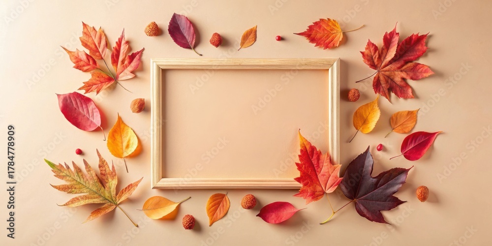 Obraz premium Autumnal Frame with Vibrant Fall Foliage and Natural Accents, Perfect for Seasonal Greetings or Announcements