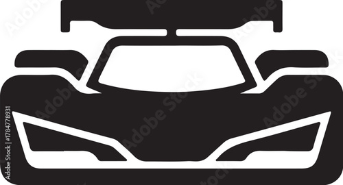 Race car front view icon vector illustration; sleek modern automotive design symbol graphic