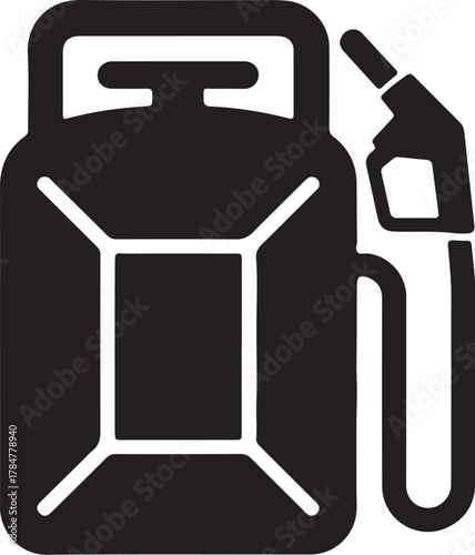 Gas can with fuel pump nozzle icon representing energy, transportation, and automotive concepts.