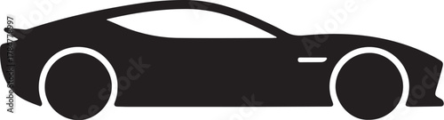 Modern sleek black sports car silhouette side view isolated vector icon graphic design element symbol
