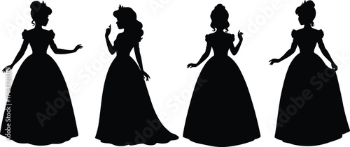 Foto Elegant ball gown silhouette set, royal princess figure, fashion female icons, g