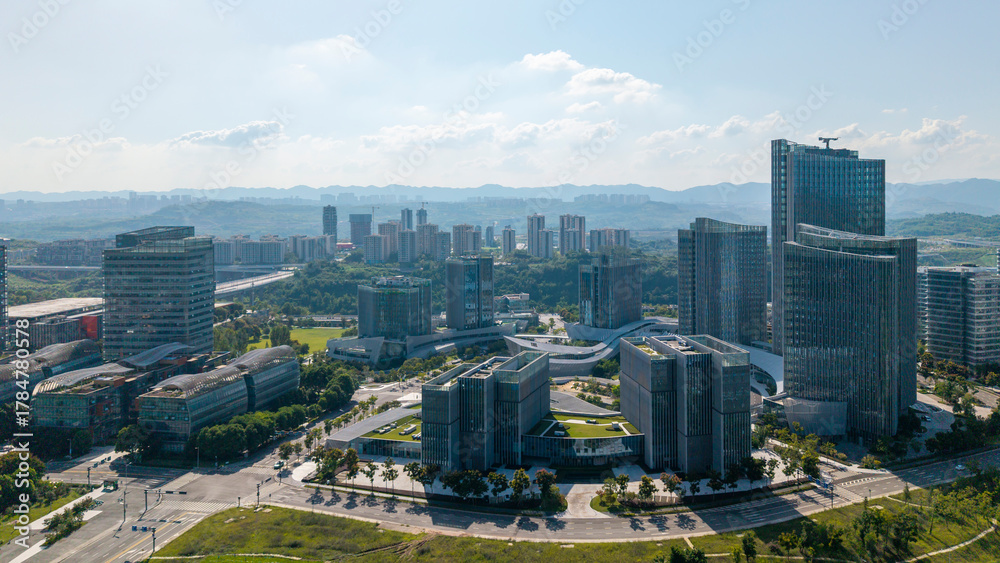 Fototapeta premium Aerial shot of the science and technology park in Chongqing, China