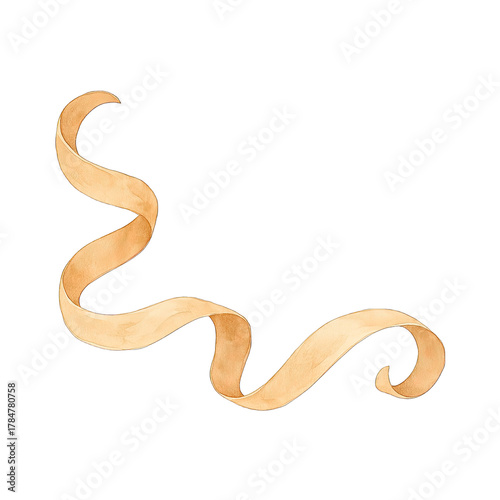 Light brown curled ribbon with soft texture on white