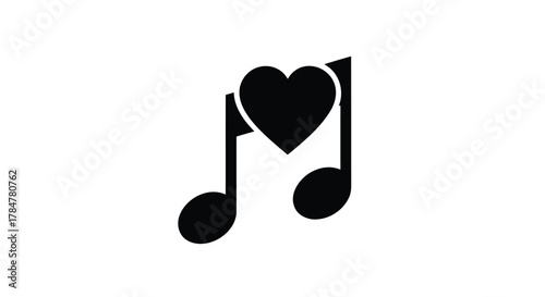 Black heart symbol integrated with musical notes representing love for music or a favorite song