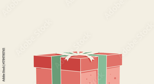Red Gift Box with Green Ribbon and Bow.