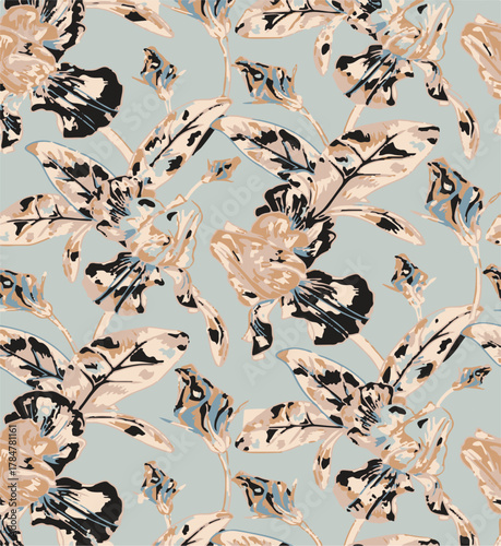 abstract, vector, monochrome, big flowers, all over textiles design, illustration digital image can be used for wrapping paper,allover,leaf,leaves