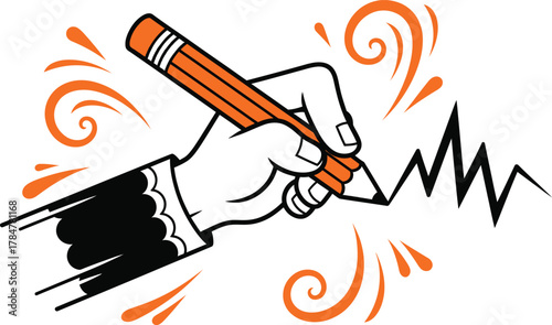 Hand creating dynamic artwork with a colorful pencil showcasing artistic talent and creative energy