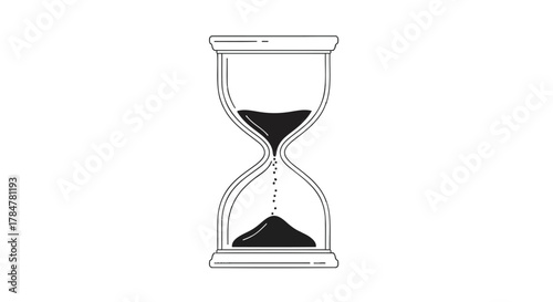 Classic hourglass with black sand flowing from top to bottom against a clean white background symbolizing the passage of time