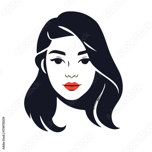Stylish Woman with Dark Hair Portrait Vector Art