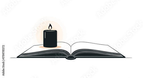 A single lit candle casts a warm glow on an open book symbolizing knowledge and quiet contemplation
