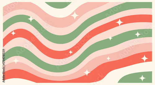 Retro wavy stripes design with stars and pastel colors.