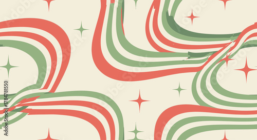 Retro wavy lines and stars create a festive and colorful design.