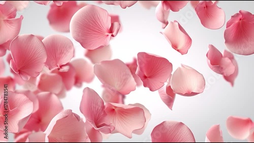 A collection of pink rose petals floating gracefully in the air.