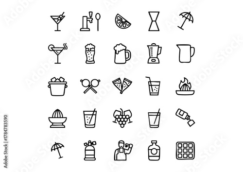 Mixology Essentials: Bar & Drink Vector Icons, The Bartender's Toolkit: Line Art Icon Set, Cocktail Hour: Classic Black & White Icons