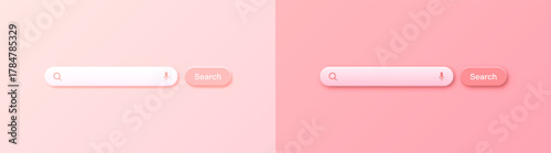 Colorful 3d search bar templates. Internet browser engine with search box, address bar and text field. UI design, website interface element with web icons and push button. Vector illustration.