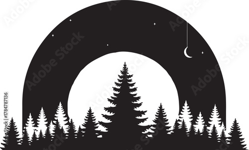 Minimalist Silhouette Forest Under Celestial Arch