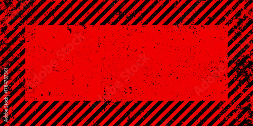 Warning sign with red and white diagonal lines. Attention, danger or caution symbol. Construction site signage, road safety notice, hazard banner, security alert shield. Vector illustration