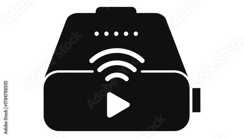 Portable power station with wifi and play button icon