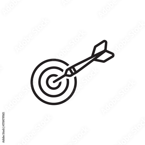 A simple line art icon representing a dart hitting the bullseye of a target, symbolizing success, goals, and accuracy