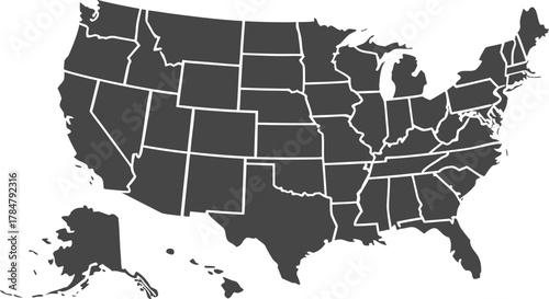 USA map with states isolated on a white background. Vector illustration of the map of the United States of America, AI-Generated Vector