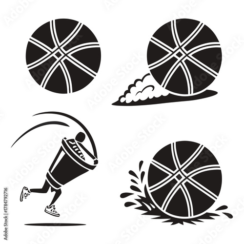 Basketball action icons showing movement and impact