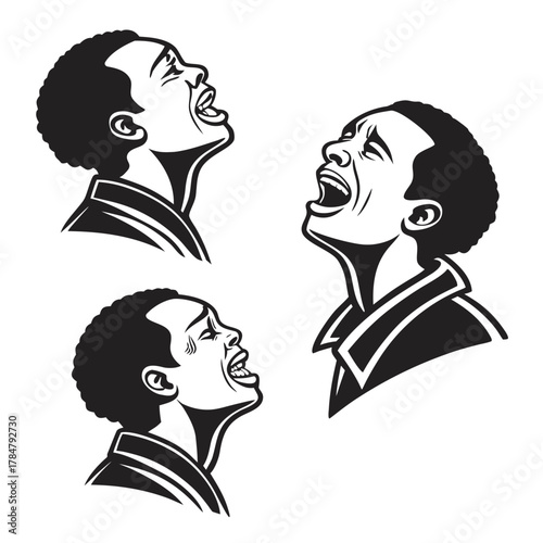 Black and white illustration of a young man expressing intense emotion