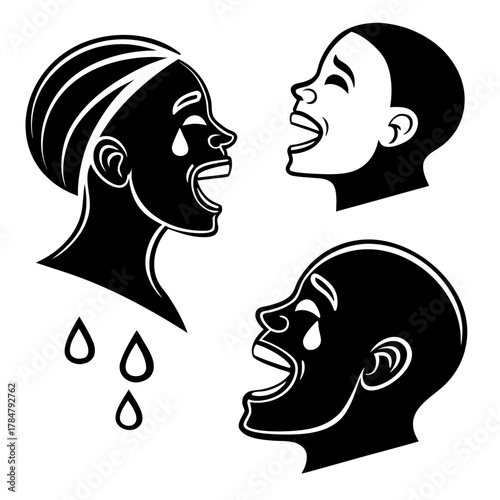 Diverse faces expressing joy and laughter with tears