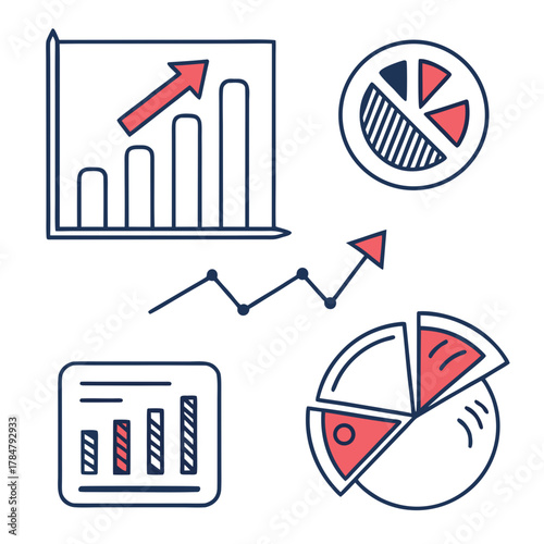Hand drawn business growth charts and graphs icons for analytics