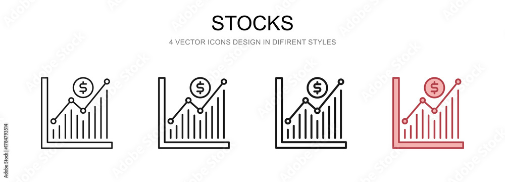 Obraz premium Stocks in 4 different styles vector illustration