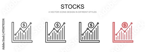 Stocks in 4 different styles vector illustration