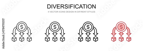 Diversification in 4 different styles vector illustration
