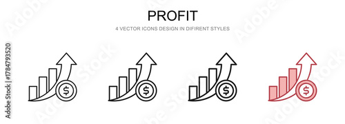 Profit in 4 different styles vector illustration