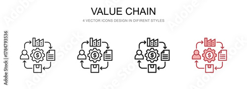 Value Chain in 4 different styles vector illustration