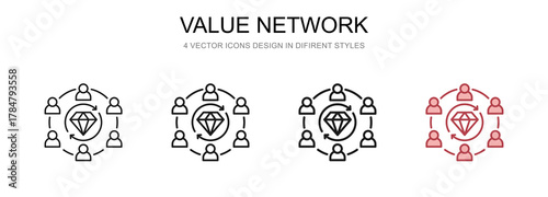 Value Network in 4 different styles vector illustration