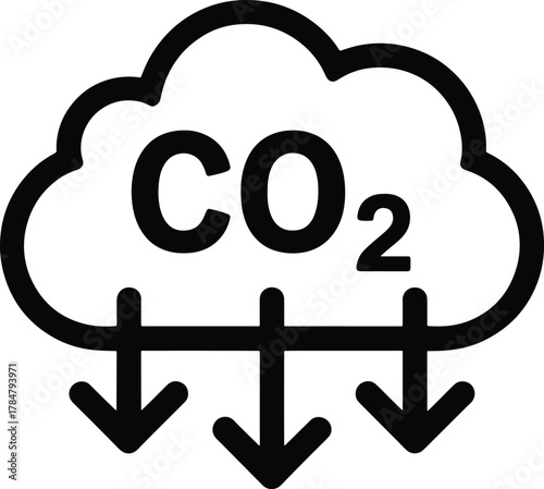 Carbon Dioxide CO2 cloud with arrows pointing down concept icon