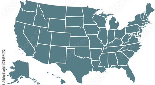 USA map with states isolated on a white background. Vector illustration of the map of the United States of America, AI-Generated Vector
