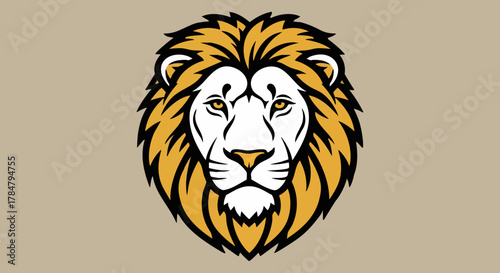 Majestic lion head with golden mane staring intensely on a neutral background art