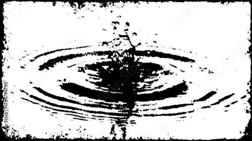 Water splash in black and white silhouette. Vintage engraving style illustration with ripples and texture, in a clean vector design.