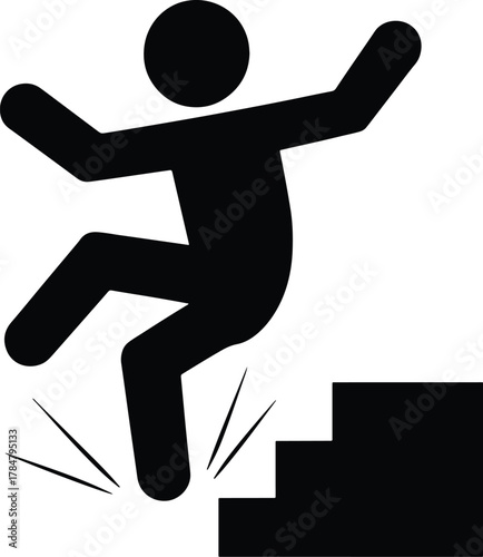 Person tripping on stairs black and white vector illustration simple