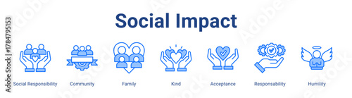 Social Impact web icon vector illustration concept with icon of Social Responsibility, Community, Family, Kind, Acceptance, Responsability, Humility