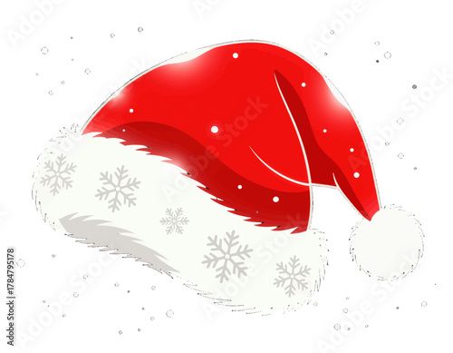Red Santa Hat with Snowflakes Floating in Air