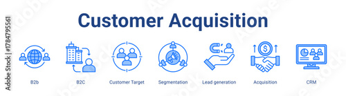 Customer Acquisition web icon vector illustration concept with icon of B2b, B2C, Customer Target, Segmentation, Lead generation, Acquisition, CRM