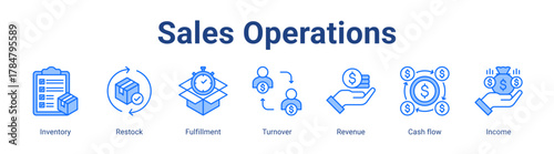Sales Operations web icon vector illustration concept with icon of Inventory, Restock, Fulfillment, Turnover, Revenue, Cash flow, Income