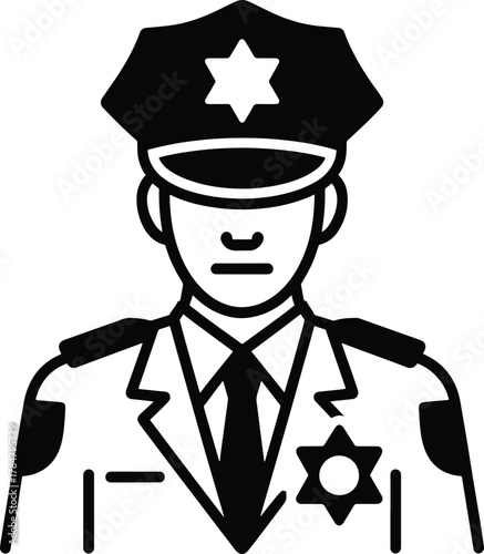 Vector illustration of police officer portrait in uniform and hat