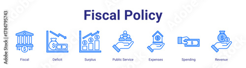 Fiscal Policy web icon vector illustration concept with icon of Fiscal, Deficit, Surplus, Public Service, Expenses, Spending, Revenue
