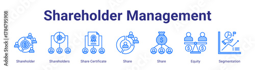 Shareholder Management web icon vector illustration concept with icon of Shareholder,Shareholders,Share Certificate,Share,Share,Equity,Segmentation