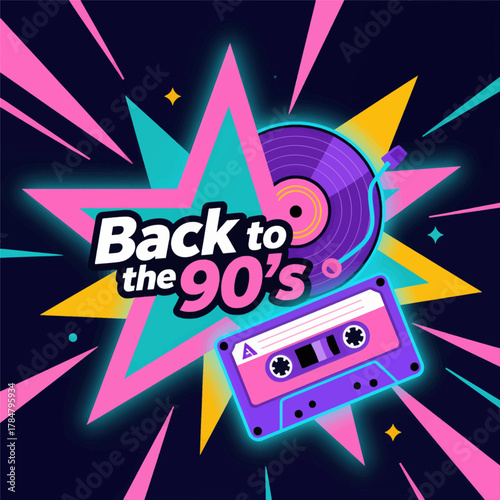 Back To The 90s Retro Music Theme Design